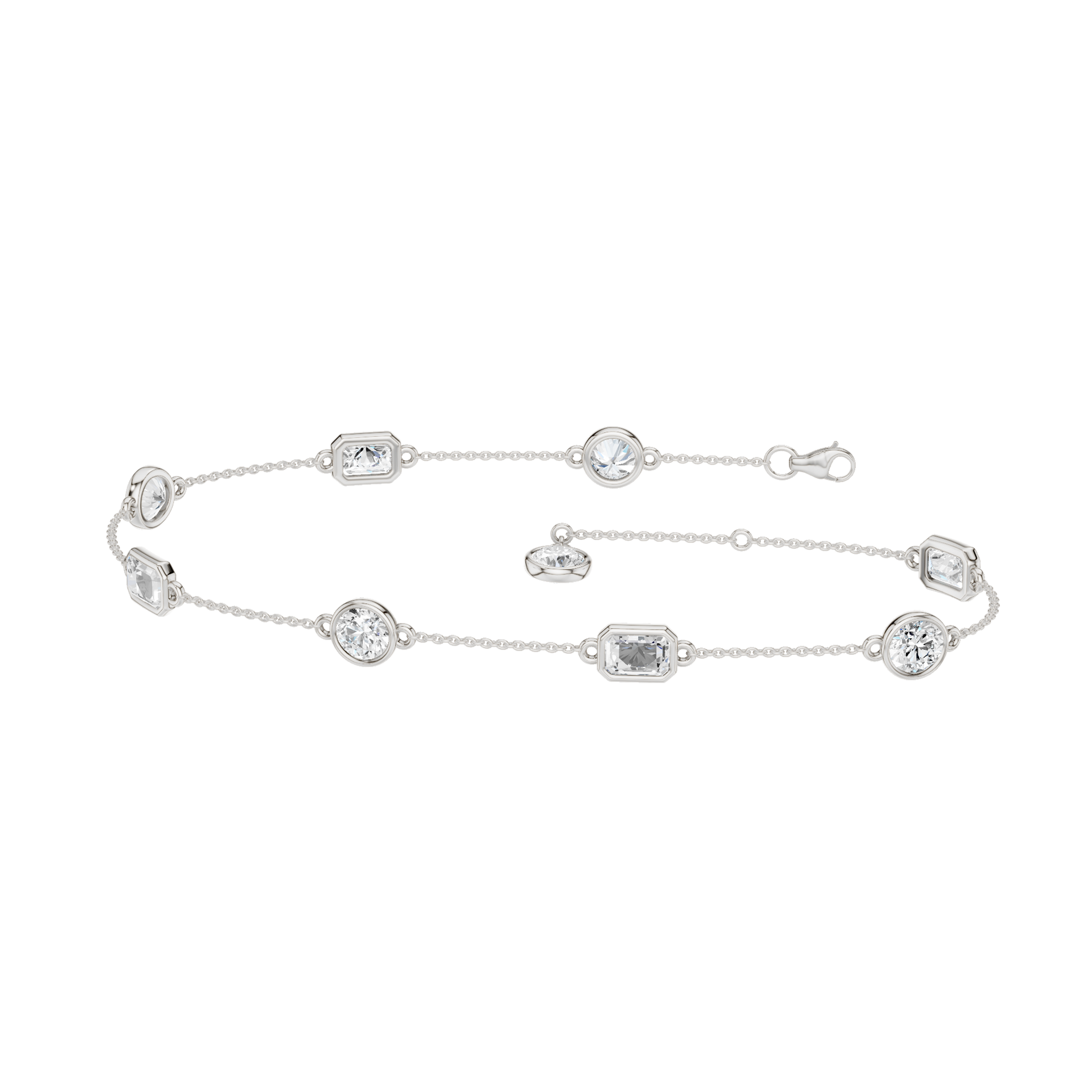 Station Bezel-Set Bracelet(Round+Emerald)