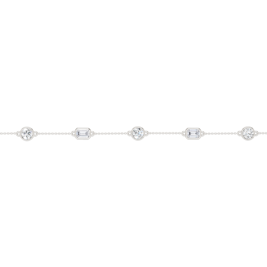 Station Bezel-Set Bracelet(Round+Emerald)