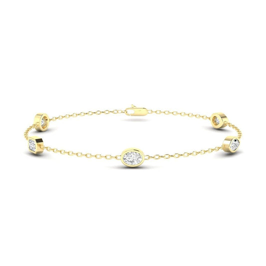 14K Gold Multi Shape Bezel Station Bracelet