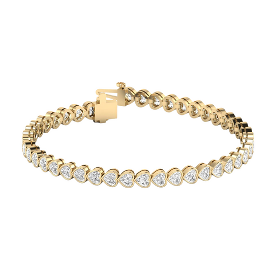 14K Gold East West Heart Bezel Tennis Bracelet