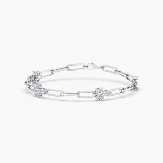 14K Gold Multi Shape Cluster Paperclip Bracelet
