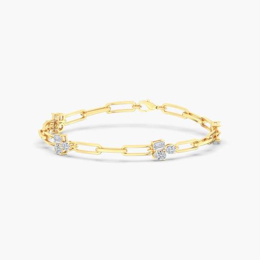 14K Gold Multi Shape Cluster Paperclip Bracelet