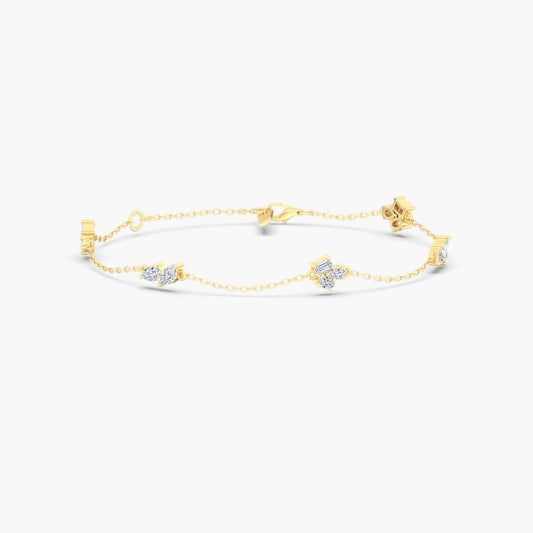 14K Gold Dainty Multi Shape Cluster Bracelet