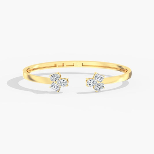 14K Gold Multi Shape Cluster Cuff Bracelet