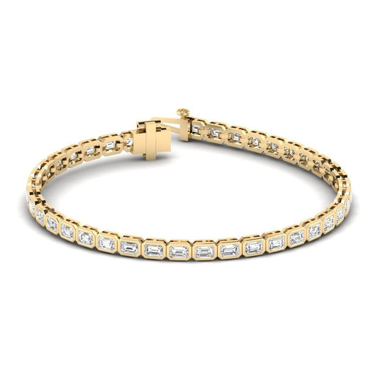 14K Gold East West Emerald Bezel Tennis Bracelet