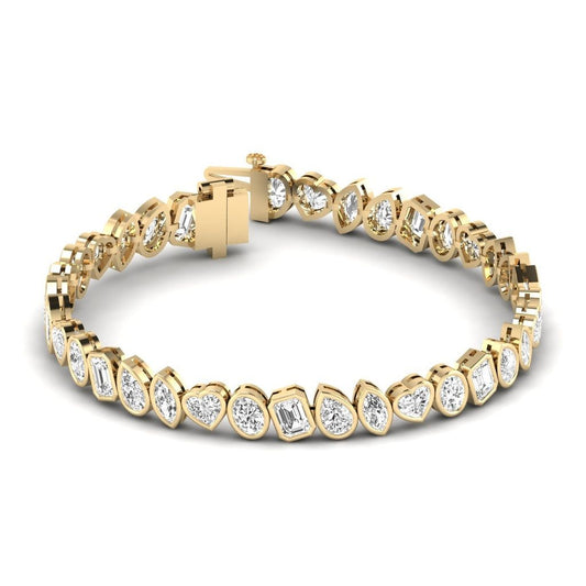 14K Gold Multi Shape Tennis Bezel Bracelet