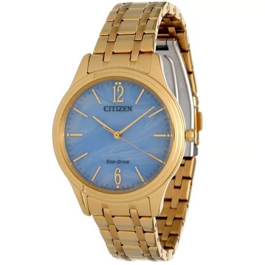 Citizen Eco-Drive Gold-Tone Stainless Steel Blue Dial Watch EM1212-56L