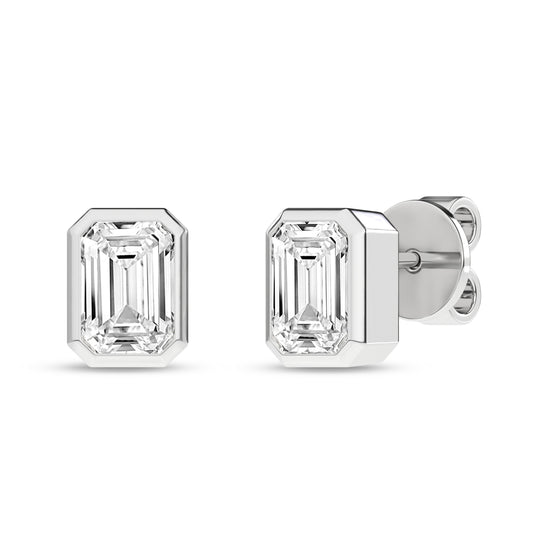 Bezel-Set Solitaire Stud Earrings (Emerald)