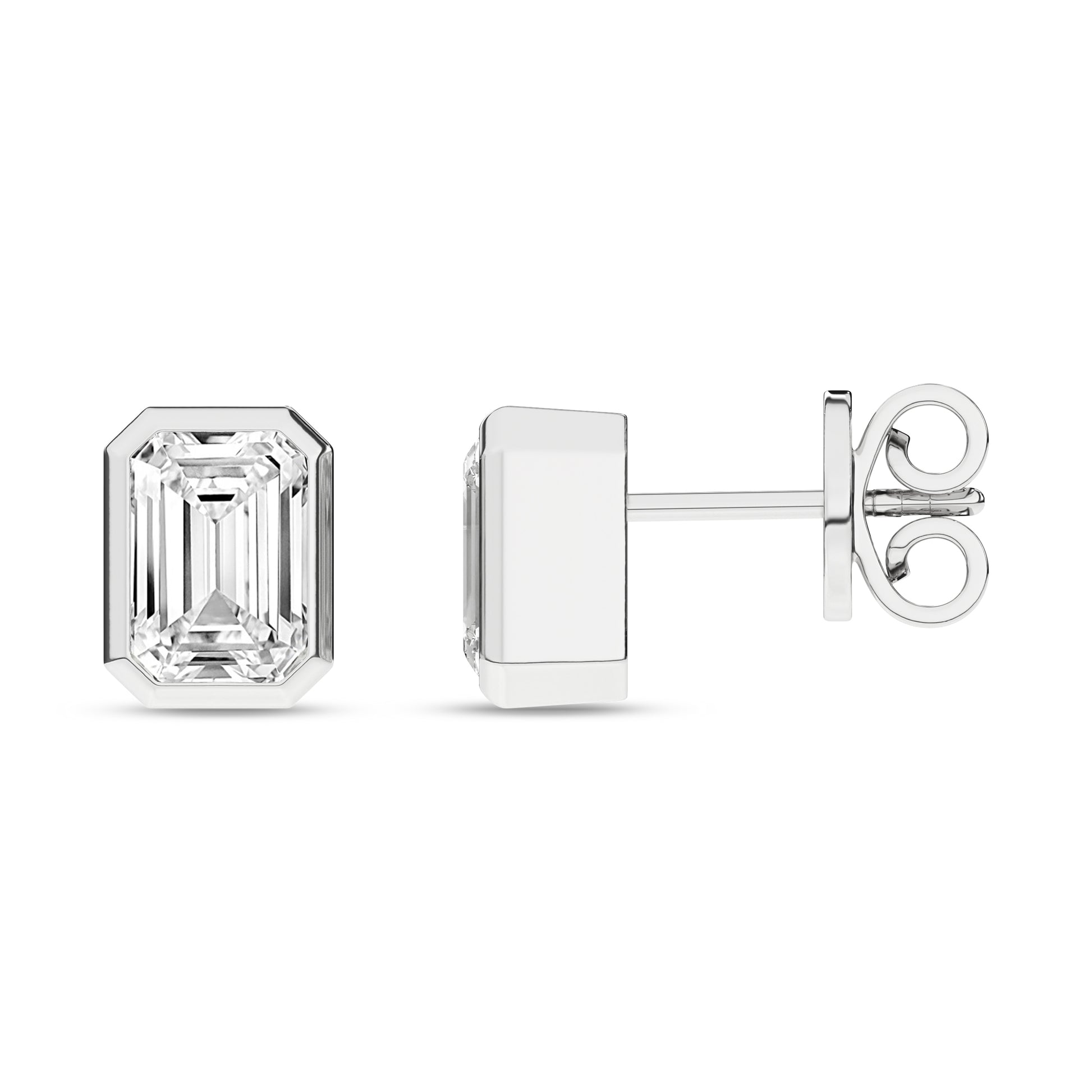 Bezel-Set Solitaire Stud Earrings (Emerald)