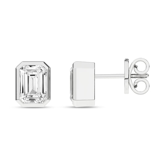 Bezel-Set Solitaire Stud Earrings (Emerald)