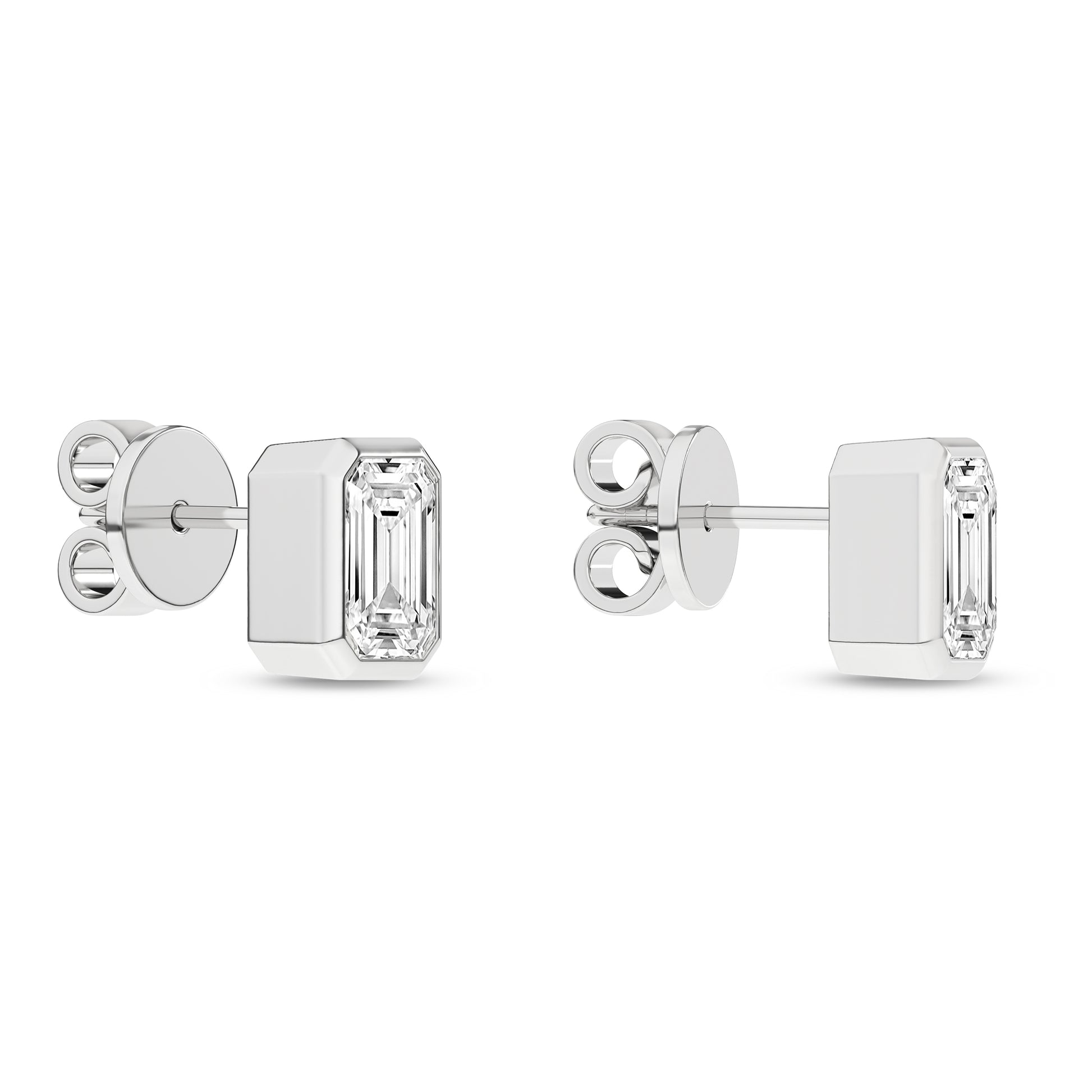 Bezel-Set Solitaire Stud Earrings (Emerald)
