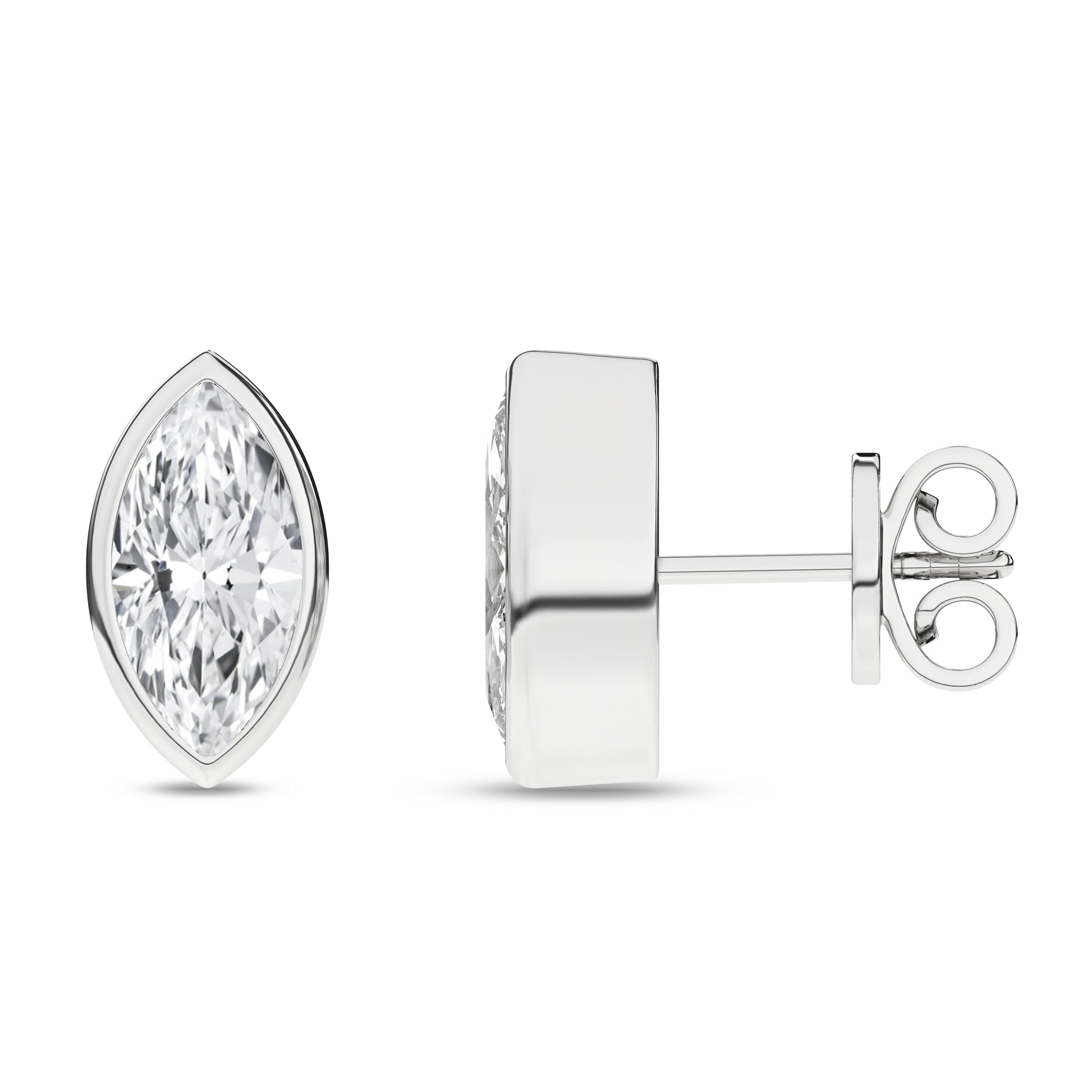 Bezel-Set Solitaire Stud Earrings (Marquise)
