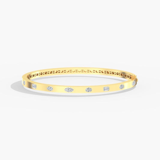14K Gold Small Multi Shape Inlay Bangle Bracelet
