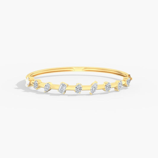 14K Gold Spaced Multi Shape Bangle Bracelet