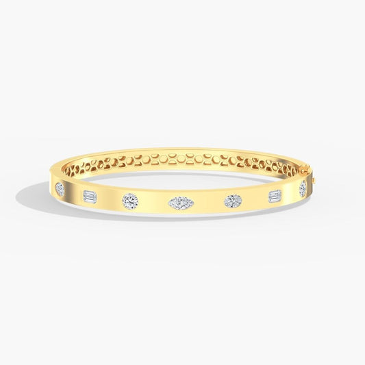 14K Gold Multi Shape Inlay Bangle Bracelet