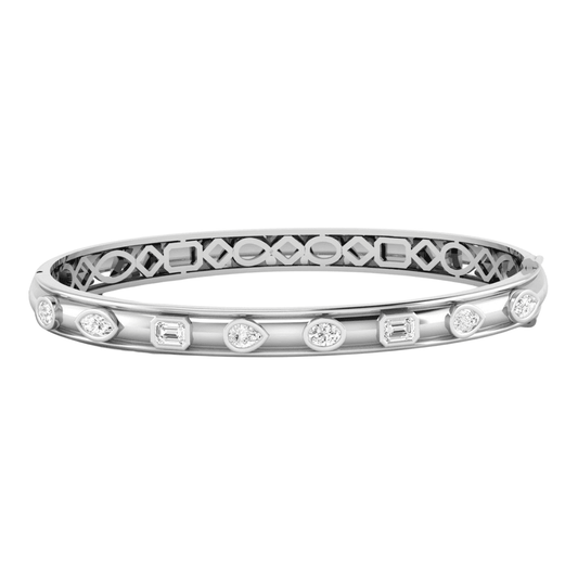 14K Gold Multi Shape Domed Bezel Bangle Bracelet