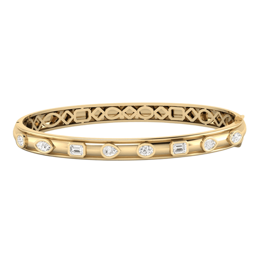 14K Gold Multi Shape Domed Bezel Bangle Bracelet