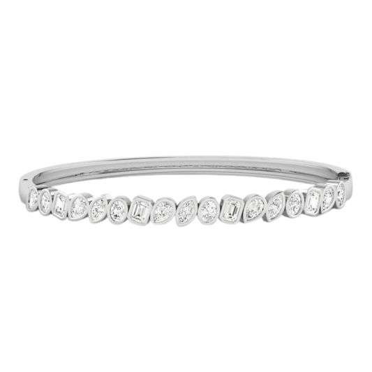 14K Gold Multi Shape Angled Bezel Bangle Bracelet