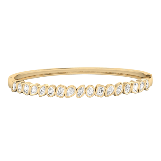 14K Gold Multi Shape Angled Bezel Bangle Bracelet