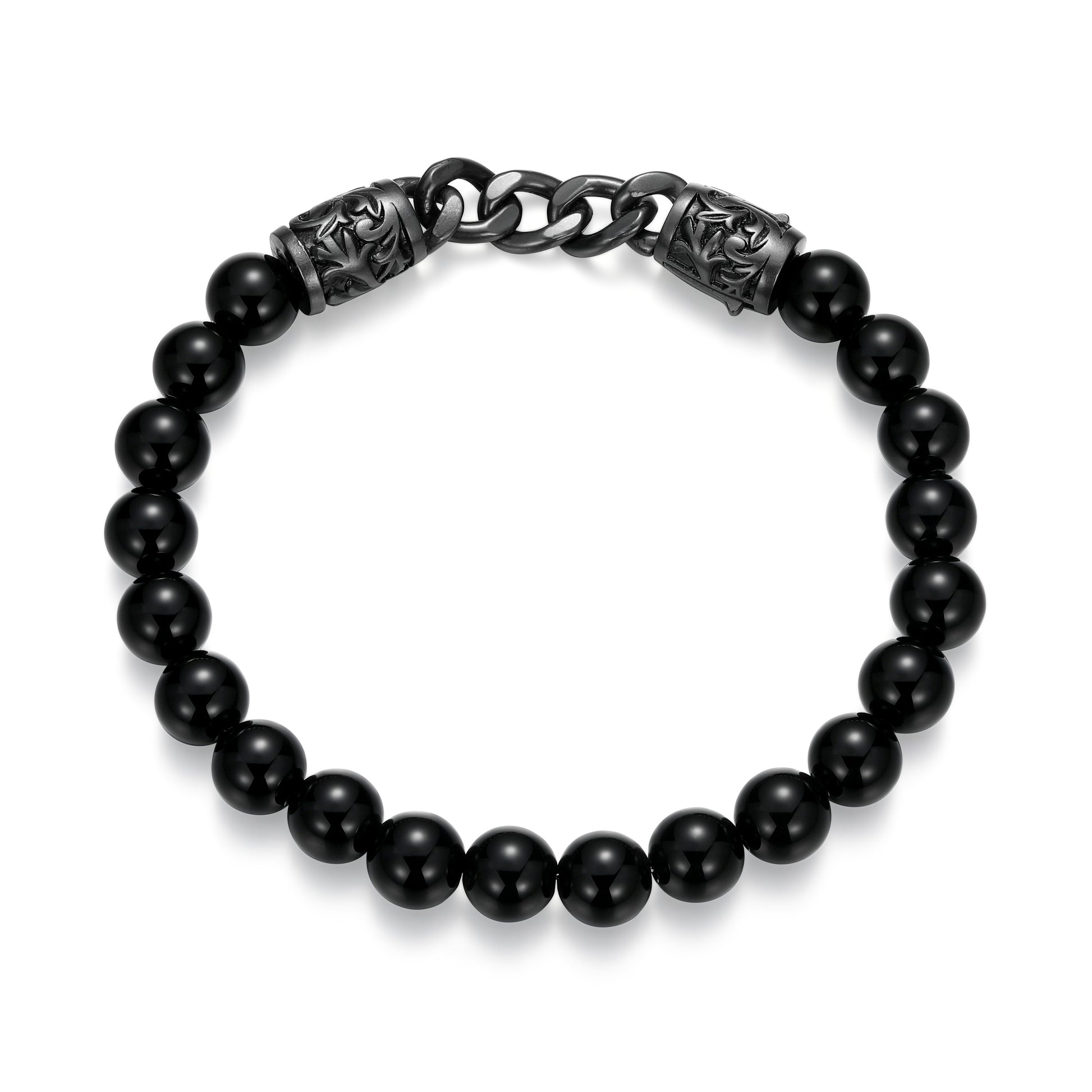 ub0097-dark-reign-chisel-rondelle-cuban-chain-black-agate-beaded-bracelet-in-gunmetal-plated-sterling-silver