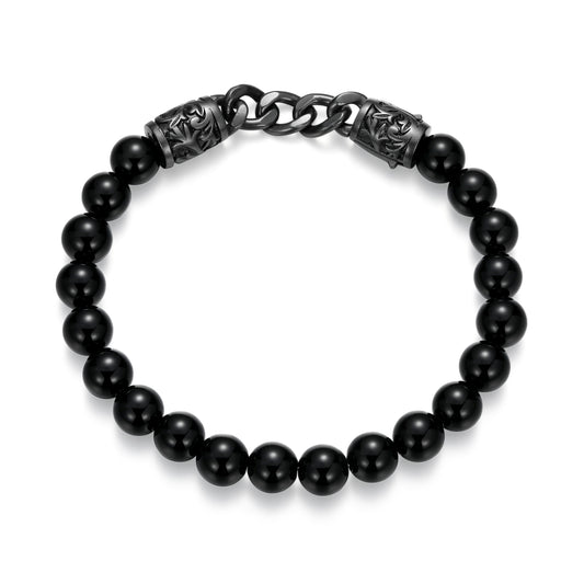 ub0097-dark-reign-chisel-rondelle-cuban-chain-black-agate-beaded-bracelet-in-gunmetal-plated-sterling-silver