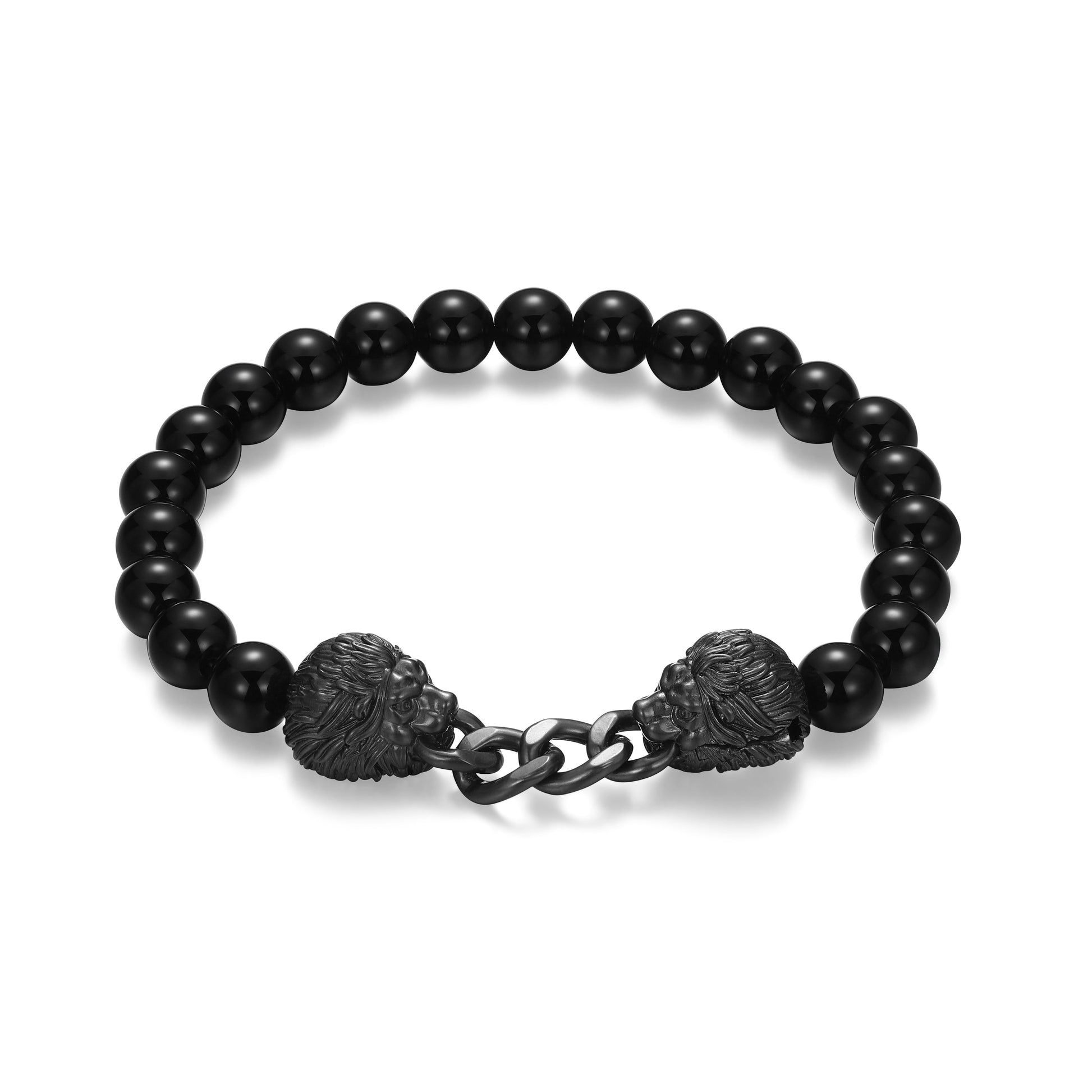 ub0103-dark-reign-lion-cuban-chain-black-agate-beaded-bracelet-in-gunmetal-plated-sterling-silver