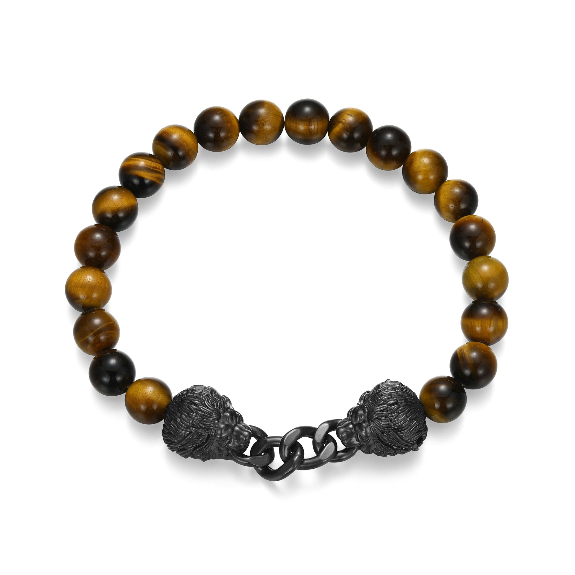 ub0104-dark-reign-lion-rondelle-cuban-chain-tiger-s-eye-beaded-bracelet-in-gunmetal-plated-sterling-silver