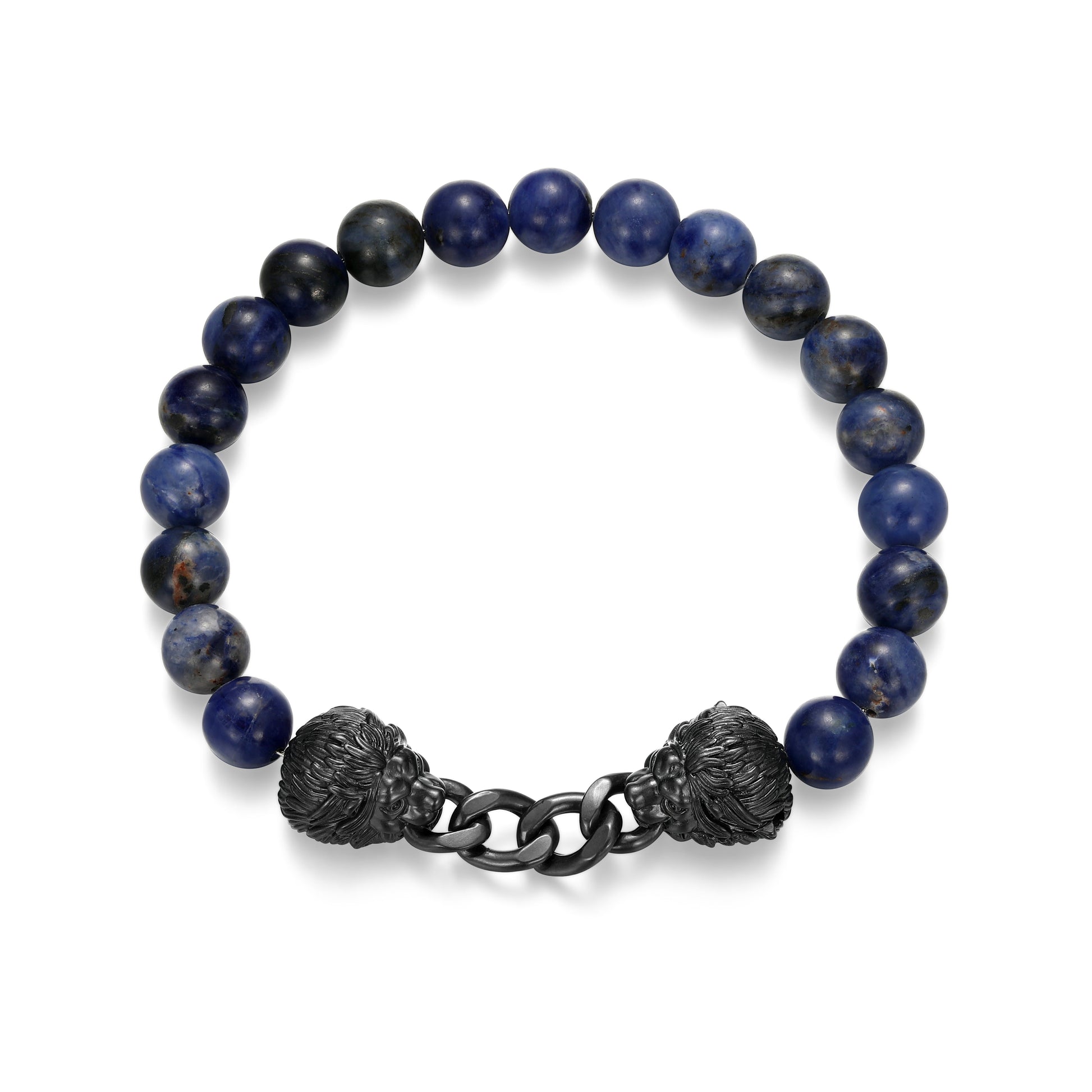 ub0105-dark-reign-lion-rondelle-cuban-chain-sodalite-beaded-bracelet-in-gunmetal-plated-sterling-silver