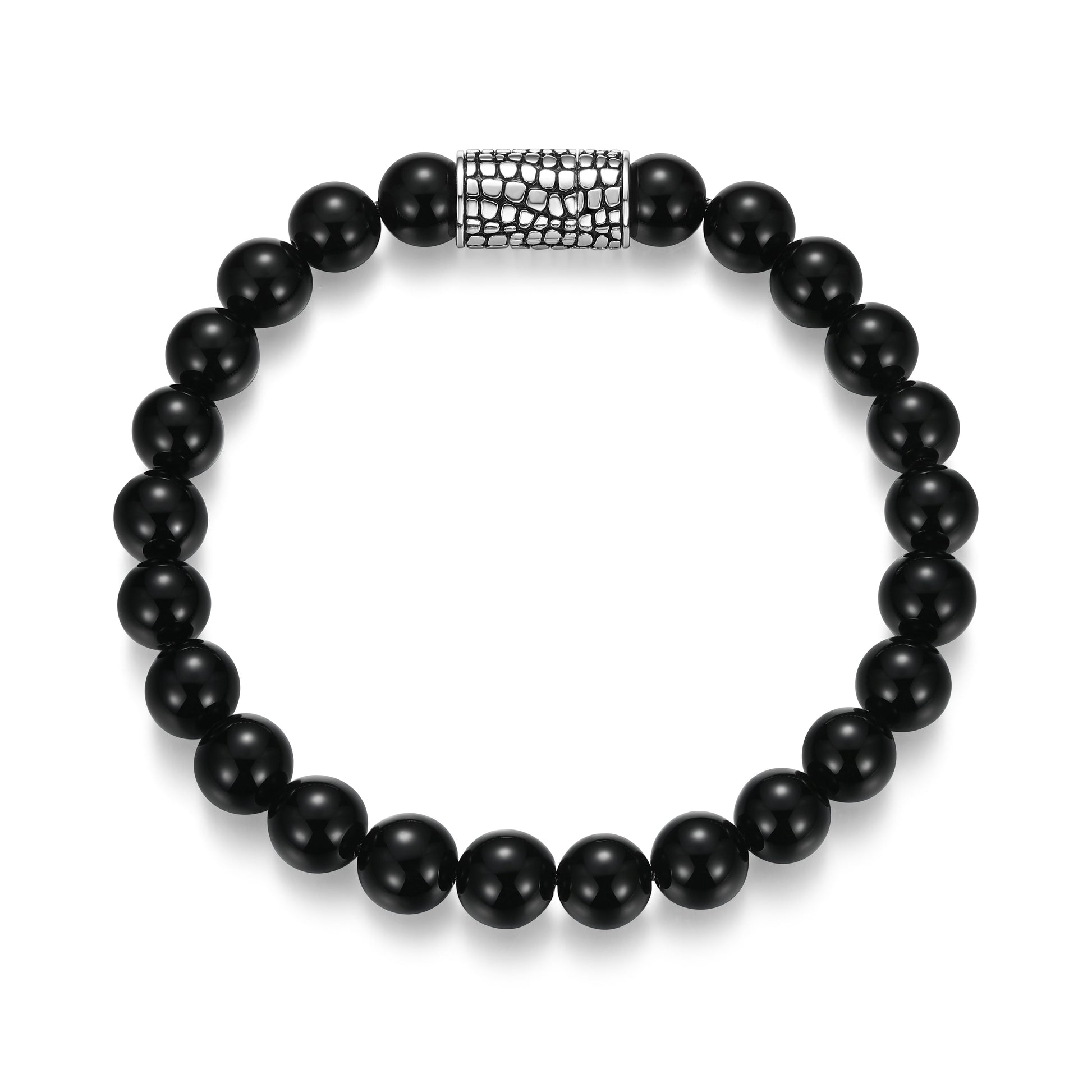 ub0096-reptile-design-magnetic-closure-black-agate-beaded-bracelet-in-rhodium-plated-sterling-silver