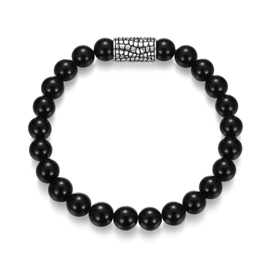 ub0096-reptile-design-magnetic-closure-black-agate-beaded-bracelet-in-rhodium-plated-sterling-silver