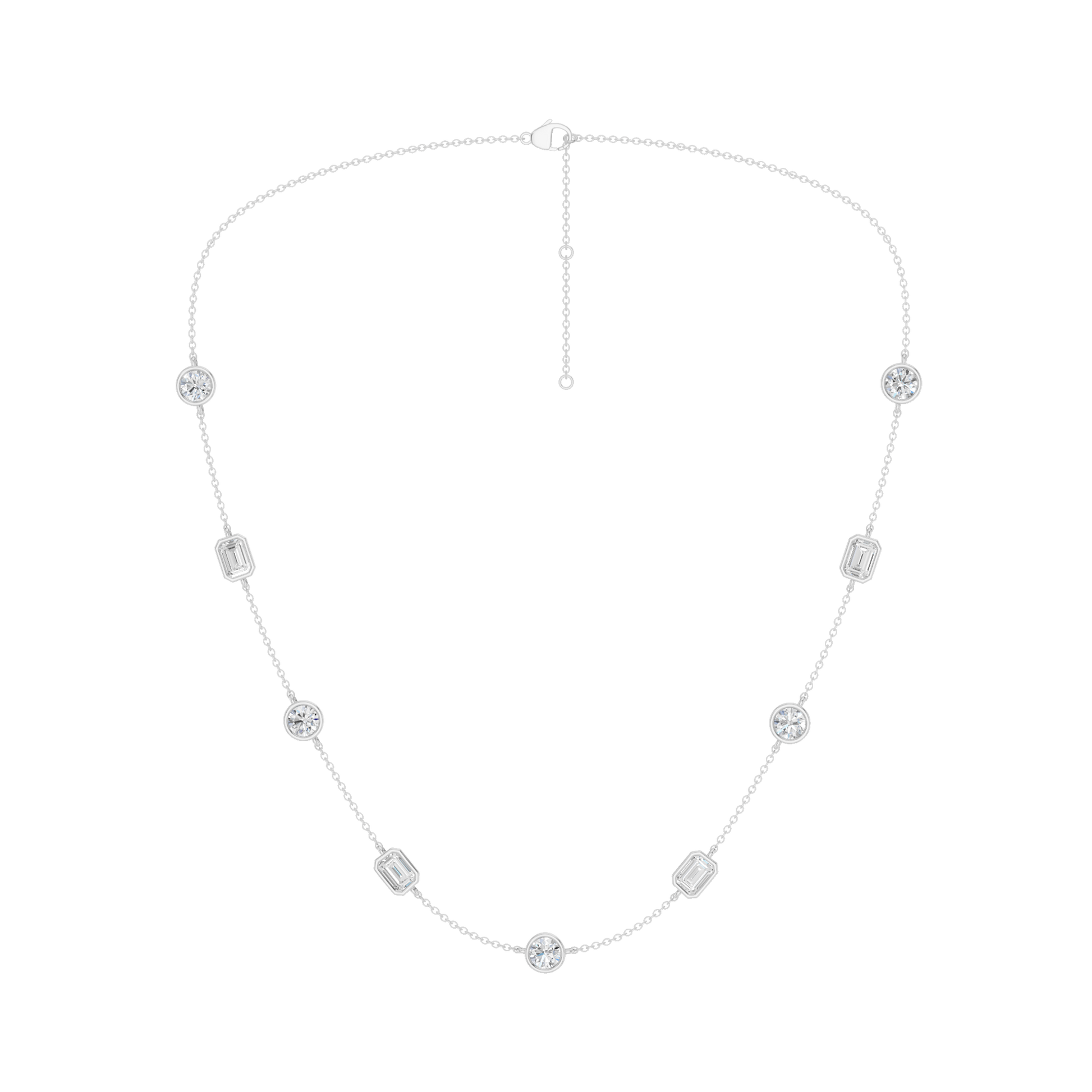 Station Bezel-Set Necklace(Emerald+Round)
