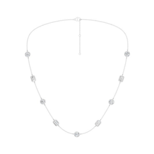 Station Bezel-Set Necklace(Emerald+Round)