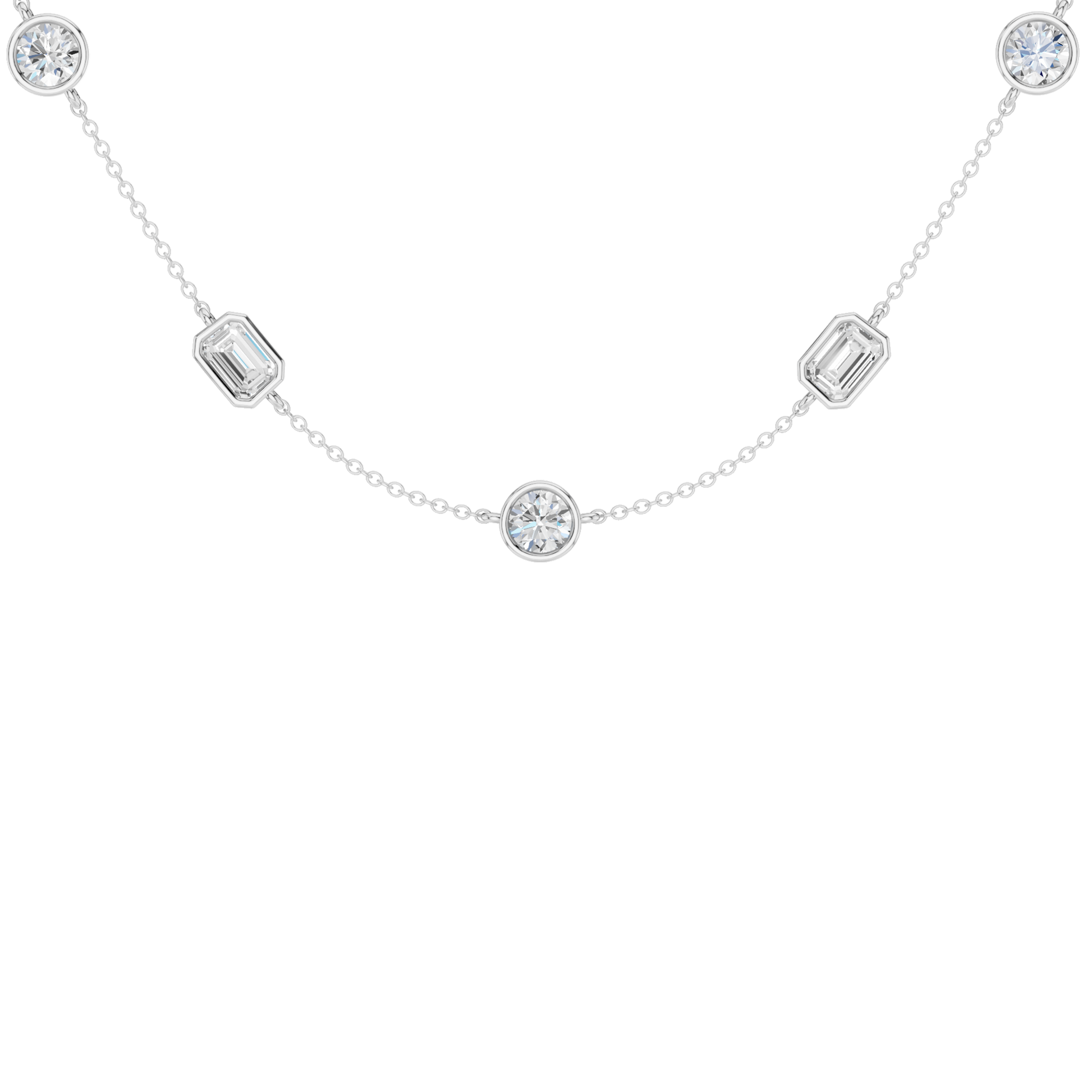 Station Bezel-Set Necklace(Emerald+Round)