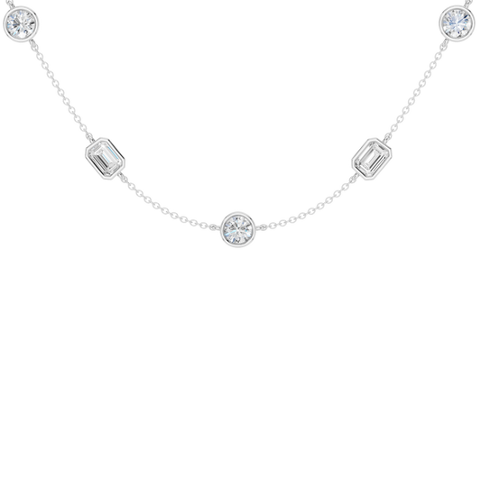 Station Bezel-Set Necklace(Emerald+Round)