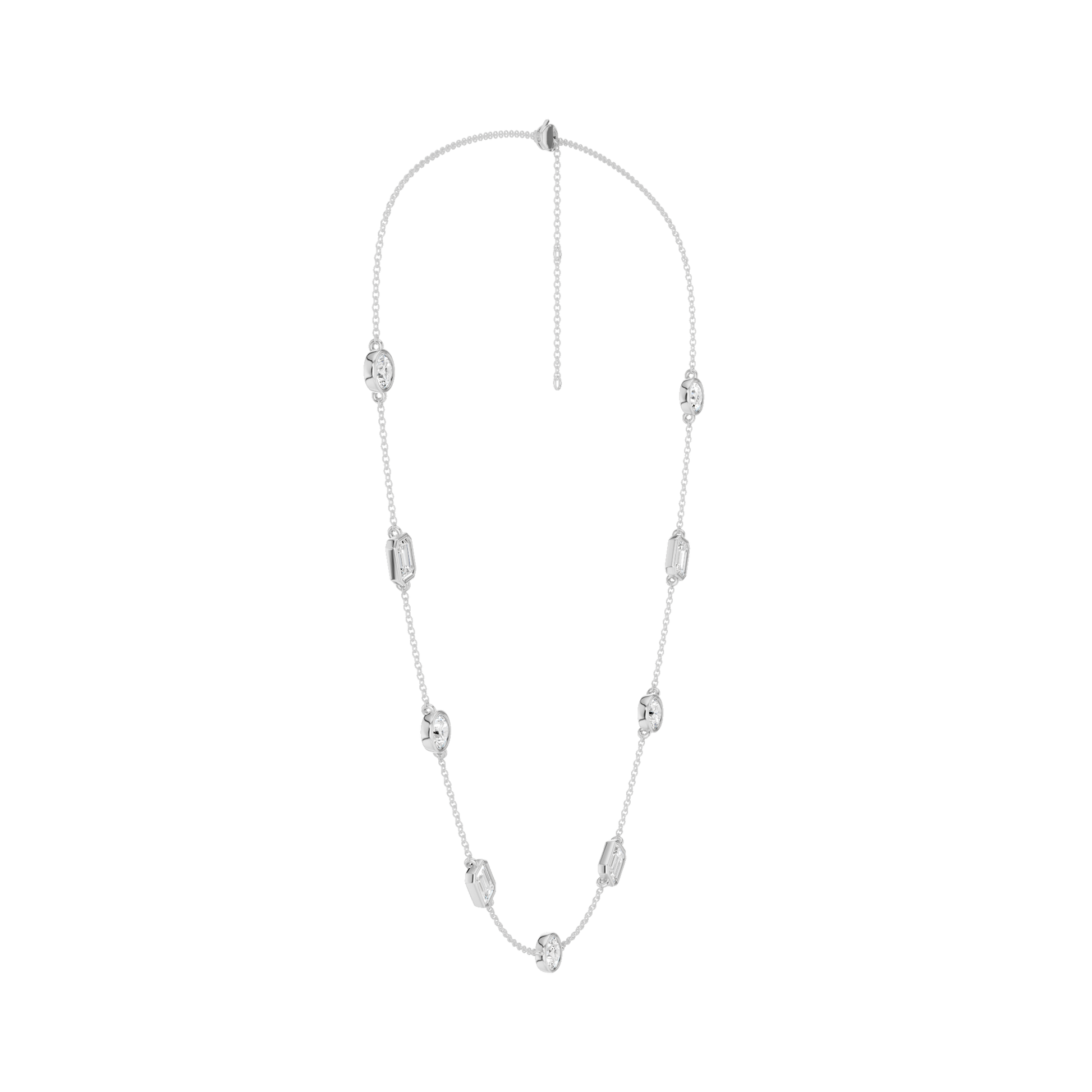 Station Bezel-Set Necklace(Emerald+Round)