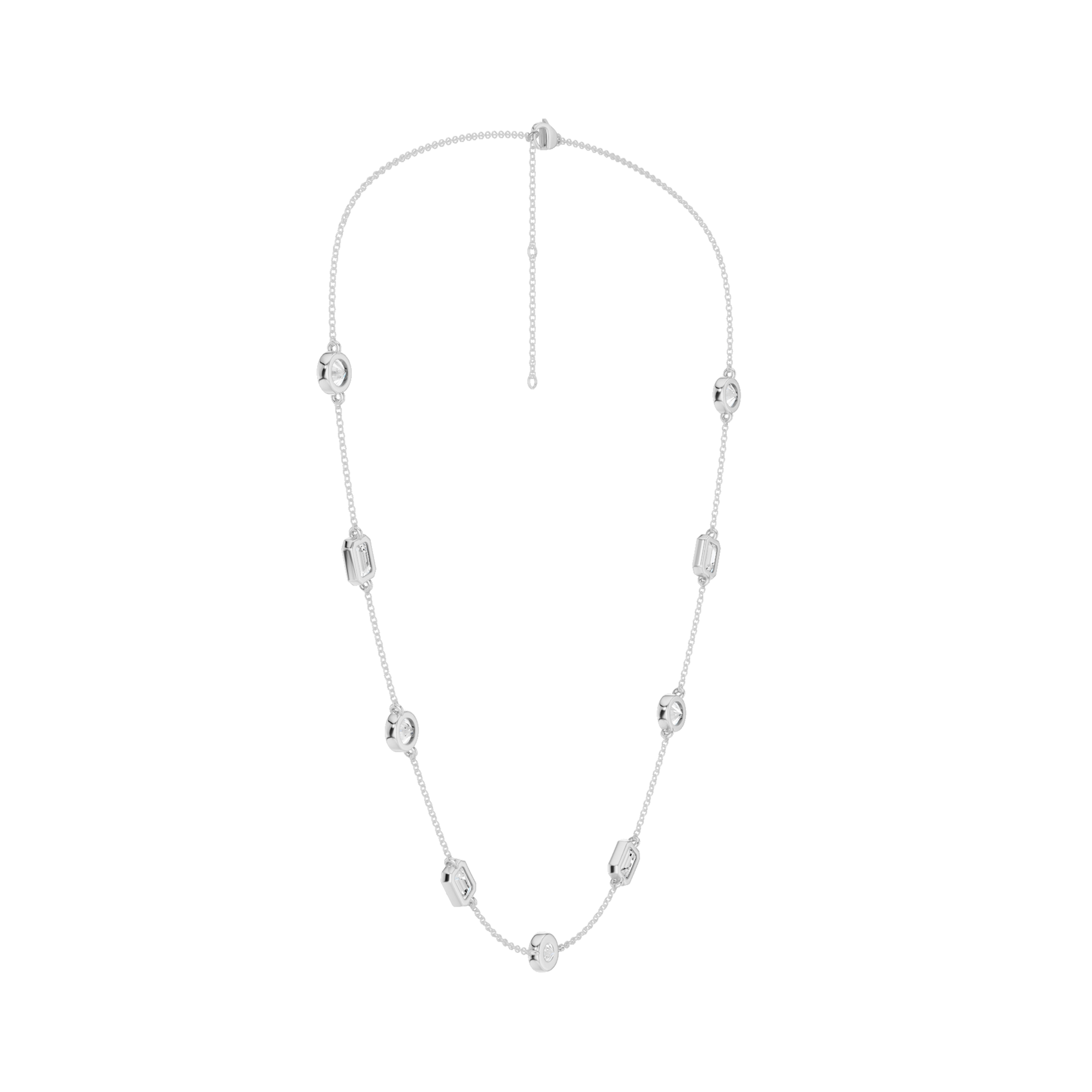 Station Bezel-Set Necklace(Emerald+Round)