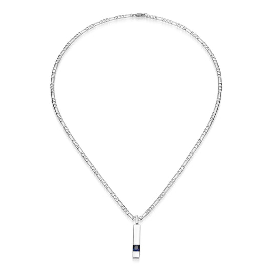 UN0121 - Sovereign Lab-Created Sapphire Figaro Chain Pendant Necklace