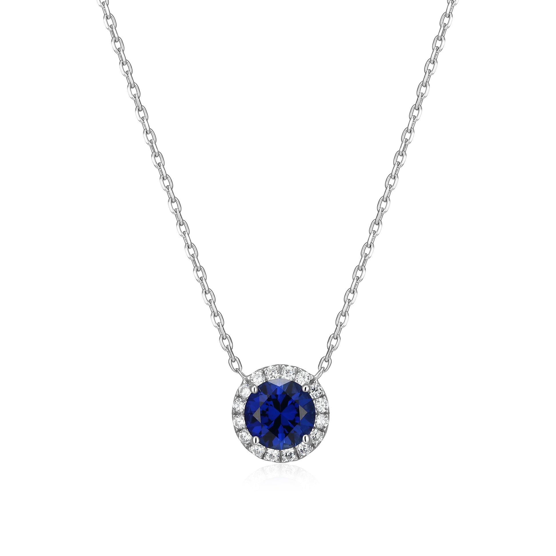 MN0148W - Halo Lab-Created Sapphire Necklace