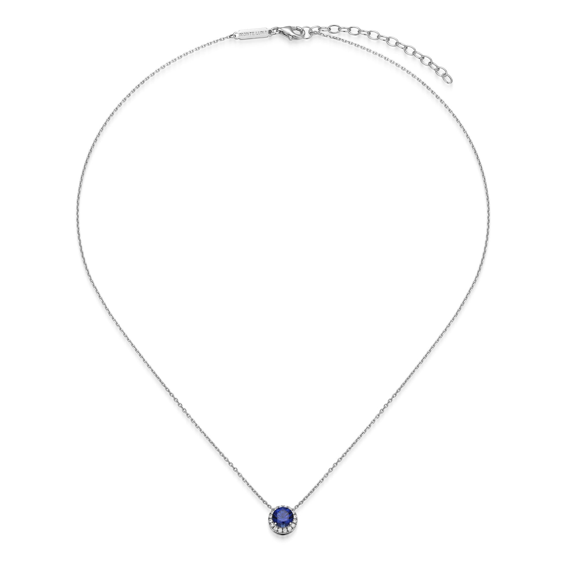 MN0148W - Halo Lab-Created Sapphire Necklace