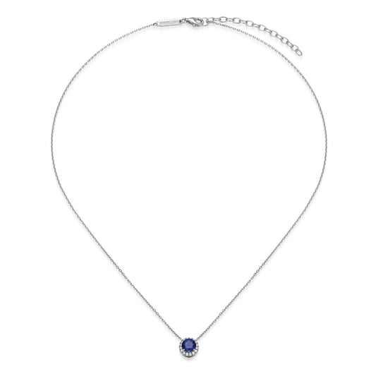 MN0148W - Halo Lab-Created Sapphire Necklace