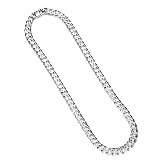 UN33 - Italian Chain Rhodium Plated Flat Curb Necklace  -  20"