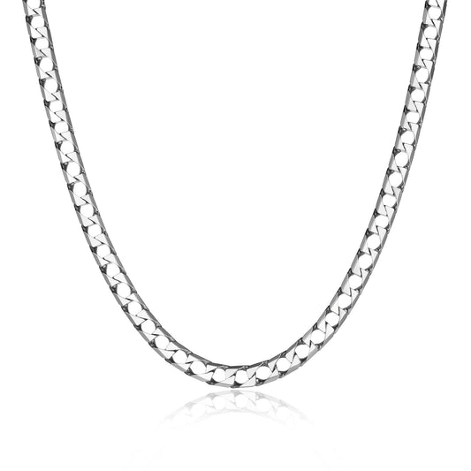 UN34 - Italian Chain Rhodium Plated Square Curb Necklace  -  22"