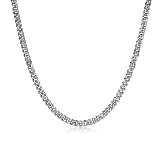 UN36 - Italian Chain Rhodium Plated Curb Necklace  -  22"