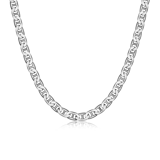 UN38 - Italian Chain Rhodium Plated Marine Necklace  -  22"