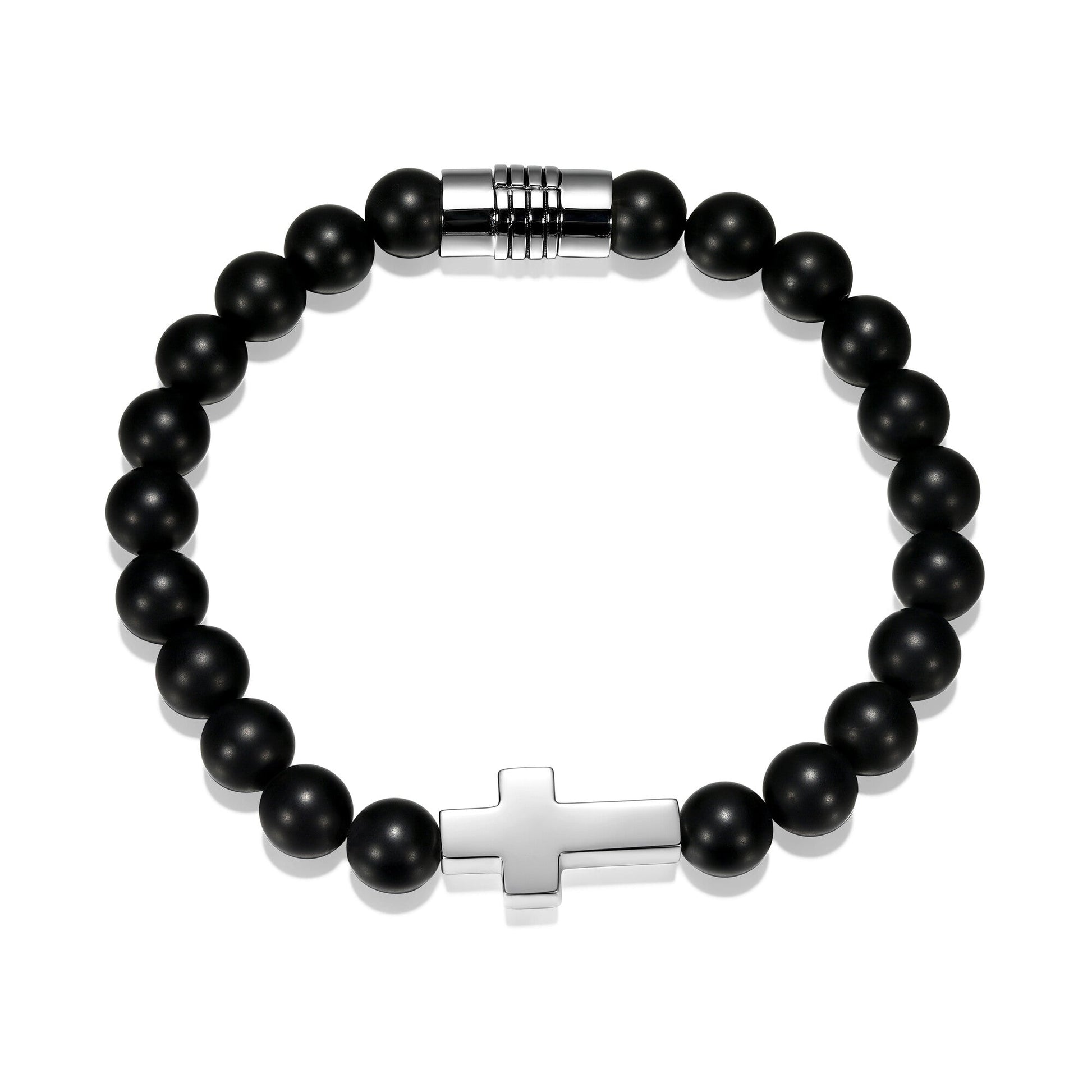 ub0022-strata-cross-matte-genuine-black-agate-beaded-bracelet-7-25-