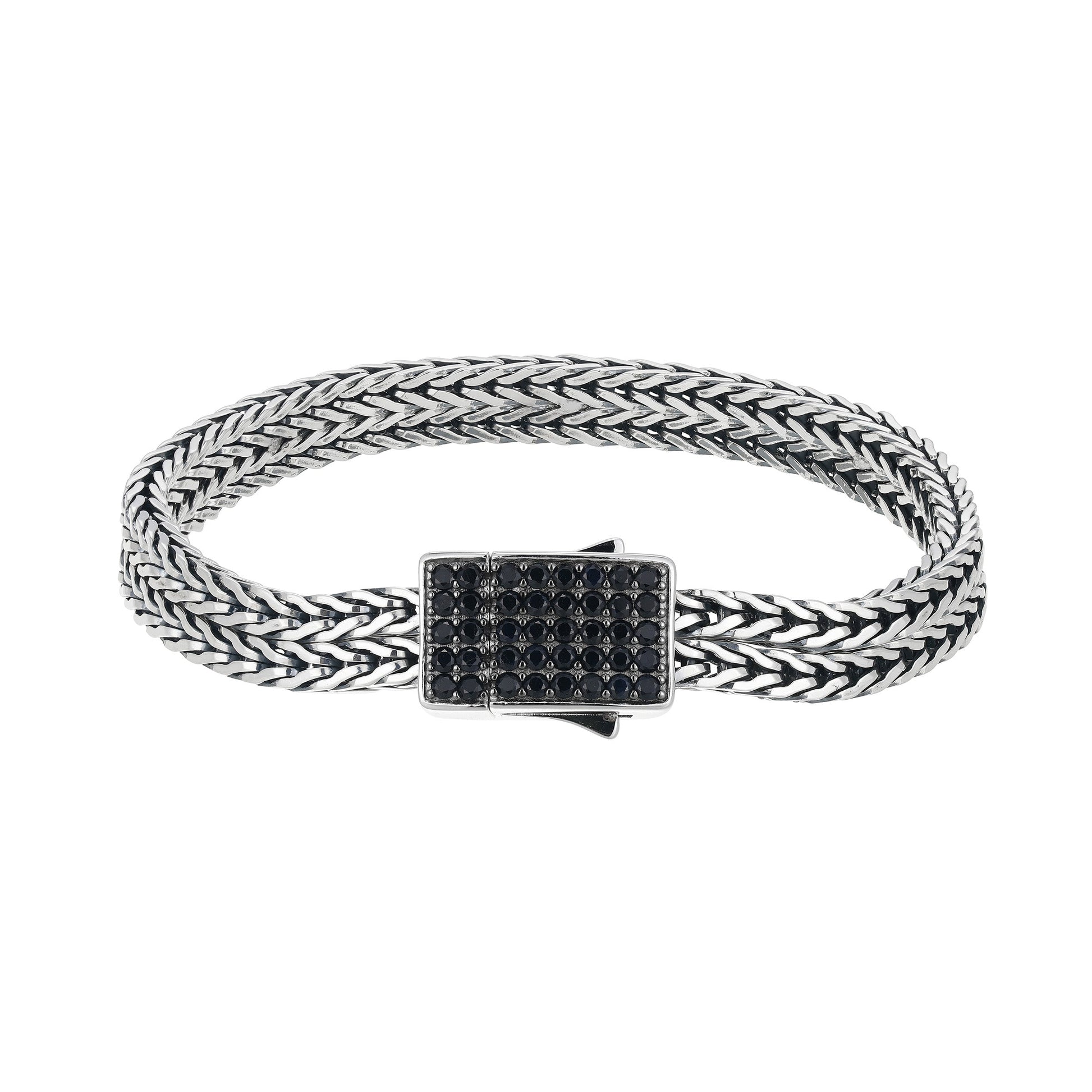 ub0117-genuine-black-sapphire-double-oxidized-foxtail-chain-bracelet