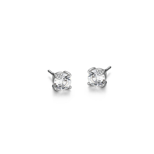UE24W - Basic Rhodium Plated Sterling Silver and Created White Sapphire Stud Earrings