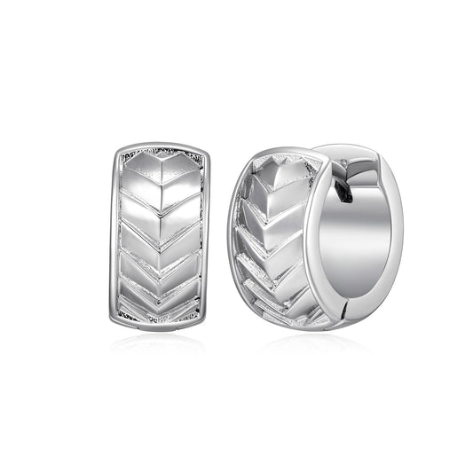 UE0009 - Chevron Rhodium Finish Sterling Silver Huggie Earrings