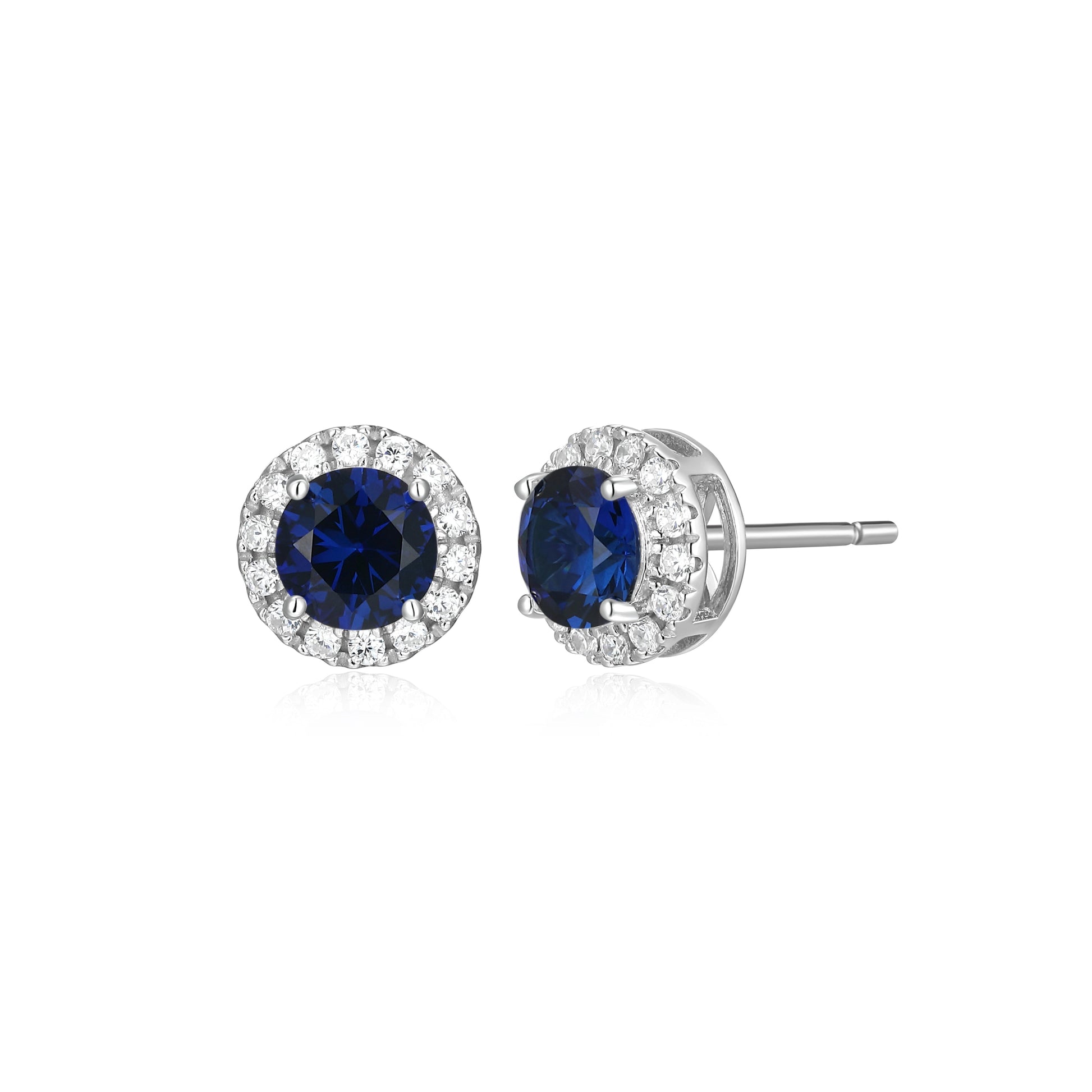 ME0148W - Halo Lab-Created Sapphire Stud Earrings