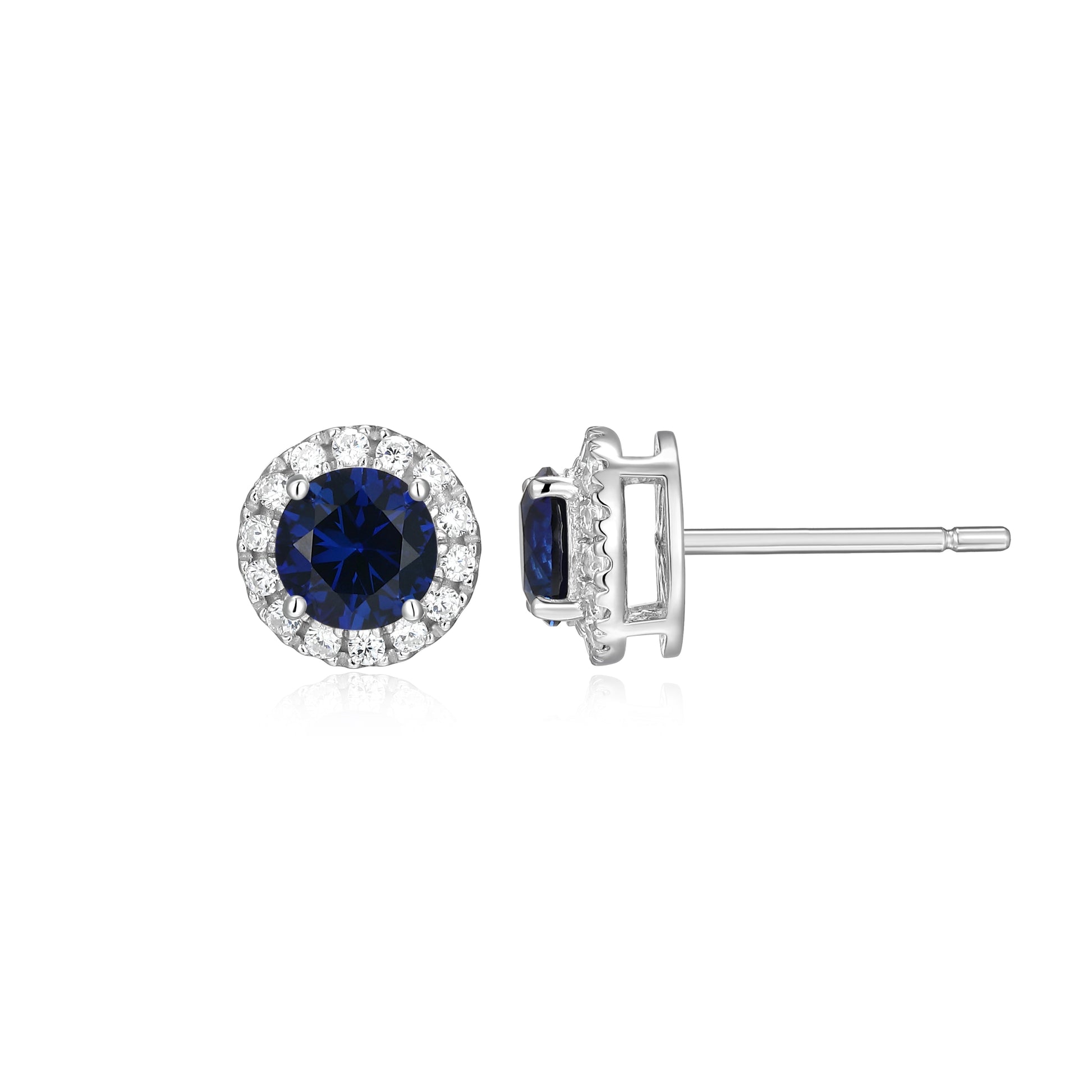 ME0148W - Halo Lab-Created Sapphire Stud Earrings
